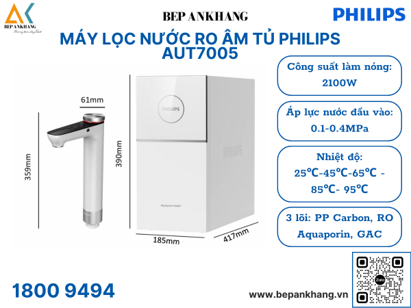 Máy lọc nước RO âm tủ Philips AUT7005 - Vòi nước điện tử 